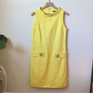 Per Se Yellow Sleeveless Floral Embroidered Shift Dress